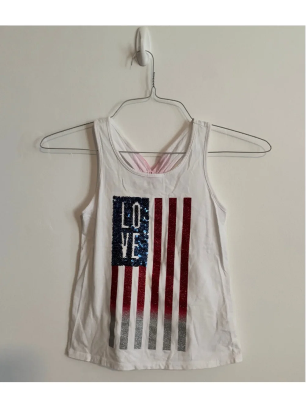 Girls The Children's Place Tank Top M White Red Blue Love Flag